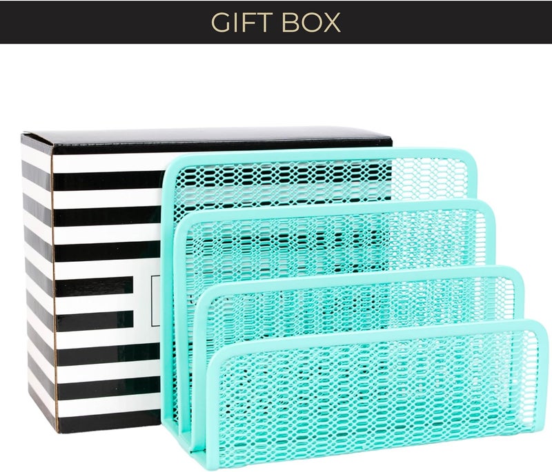Blu Monaco Aqua Metal Mesh Letter Sorter for Desk| Modern Desk Organizer | Space-Saving Vertical Mail Holder | Office & Home Paper Organizer | Outgoing Mail Holder - Image 5